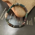 Multicolor natural stone bead bracelet with silver spacers on raw mineral stone - India Agate
