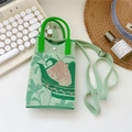 Detail of green knit crossbody bag with woven pear pattern and adjustable strap - Vessel Leaf Pattern Green