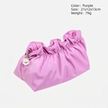 Purple pleated cloud cosmetic bag with pearl zipper detail and premium PU leather finish - Violet