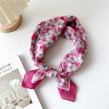 Elegant purple floral cotton linen square scarf with delicate flower print design - 27 Cotton - Five-Color Flower Rose Red