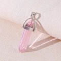 Pink quartz hexagonal point crystal pendant with silver metal clasp on woven fabric - Light Pink Crystal