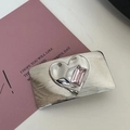 Silver heart-shaped hair clip featuring a rectangular pink gemstone inlay on brushed metal - Silver/Pink Zirconia-Rectangle Clip Heart