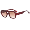 Red oversized pilot sunglasses with ribbed texture frames and gradient brown lenses - Red Frame Gradient Tea Lens