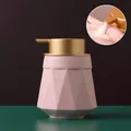 Nordic light pink ceramic soap dispenser with geometric facets and golden matte pump - Diamond Style / Pink with Gold Pump