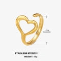 Anillo de corazón dorado minimalista de acero inoxidable con diseño abierto ajustable - Abierto Ajustable / Dorado
