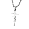 Silver cross necklace with cursive Love pendant on a twisted chain over white background - Steel Color (With 550*2.4mm Chain)