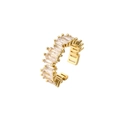 Gold plated open ring with rectangular baguette cubic zirconia in 45-degree side view - Adjustable Open / Rectangular Clear Zirconia Pave Style (CR0195CX)