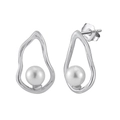 Elegant S925 sterling silver shell pearl earrings with abstract streamline waterdrop design - White Gold