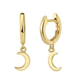Golden 925 sterling silver hoop earrings with polished crescent moon charms for women - Gold Crescent Polished Huggies / Gold Moon