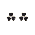 Elegant clover stud earrings featuring black enamel, gold edges and a center zircon - Black Gold Clover Zirconia Studs