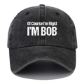 Gorra de béisbol de algodón lavado con estampado 'I'M BOB' en gris vintage - Talla única / Negro