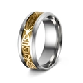 Two-tone stainless steel ring with golden Jesus engraving and Ichthys symbol - US 6 / Gold with Gold Gear