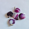 2cm heart-shaped natural agate pendant with silver bail in purple and black stripes - Purple Agate