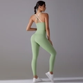 Set yoga verde chiaro da donna con reggiseno sportivo incrociato e leggings a vita alta - S / Verde Avocado