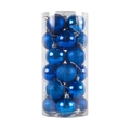 Blue Christmas ball ornaments in glossy and matte finishes within a clear storage tube - Sapphire Blue