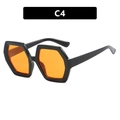 Chic black hexagonal sunglasses with orange lenses in a trendy wide-frame C4 style - Glossy Black / Orange Lens