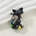 Cute black cat enamel brooch with colorful oil drips and pearl flower tail accessory - Black Cat