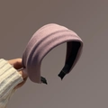 Detail of pink-purple knitted headband showing thick fabric texture and black inner lining - Soft Surface Headband / Taro Purple