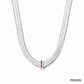 Silberne Schlangenkette aus Titanstahl mit Anhänger und drei roten Edelsteinen - Silber (Roter Strass)