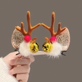 Christmas reindeer hair clips with brown velvet antlers and gold glitter ears in hand - Bell White Ball Khaki Antler