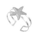 Silver vintage cuff bracelet with large starfish design and detailed embossed texture - Silver Starfish Cuff