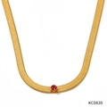 Collana a catena piatta placcata in oro con ciondolo a gemma rossa circolare da donna - Oro Zircone Rosso (KCD635)