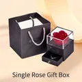 Preserved red rose gift box set with jewelry drawer and matching black handbag - Single Rose Flower Gift Box Set