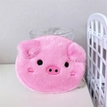 Close-up of a pink plush pig coin purse featuring a silver metal zipper and keychain ring - Pink Pig