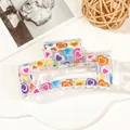 Detail of transparent square hair claw with colorful heart prints and metal spring - 8.5cm Heart Print - Style E Transparent Base