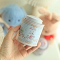 Miniature blue and pink tin storage jar with Bunny Lulu and Sweet Life cartoon patterns - Bunny Cake