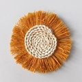 Bohemian woven grass wall decor with off-white center and vibrant orange-yellow fringes - Orange Tassel Style (18cm)