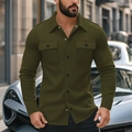 Men's olive green long sleeve cargo shirt with dual chest pockets and lapel collar - S / Army Green