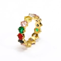 Luxurious 18K gold plated titanium ring with colorful round-cut zircon stones - Gold Multi-color Zirconia