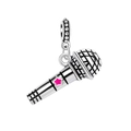 Macro shot of silver microphone pendant with pink star detail for DIY bracelets - Silver Microphone