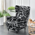 Elastic wingback chair cover with black and white abstract geometric pattern for sofa - Black Storm Geometric