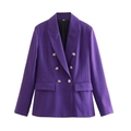 Blazer croisé cintré violet pour femme avec boutons métalliques argentés et poches - S / Violet