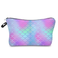 Detail of multi-color mermaid scale pattern and black zipper on fabric makeup bag - Aurora Scales-52233