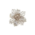 Detailed view of champagne gold glitter artificial flower for Christmas tree decoration - Champagne