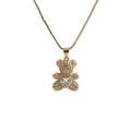 Collier ours doré avec zircon en forme de cœur et cristaux pavés sur une chaîne fine - Ours avec grands zircons coeur plein de diamants
