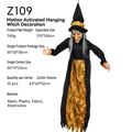 Hängende Halloween Hexe mit beweglichem Mund und leuchtenden Augen in Orange und Schwarz - Bewegungssensor Hängende Hexe / Schwarz/Orange