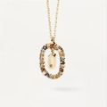 Golden double hoop necklace with colorful zircon stones and delicate cable chain - Gold O