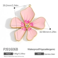 Pink 18k gold plated stainless steel flower charm with diamond center and measurements - PJ91606B-Pink Gradient Flower
