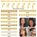 Vista detallada del juego de 280 piezas de joyería dorada para el cabello para trenzas - Dorado en Caja (280 piezas)