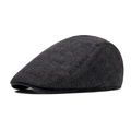 Dark grey textured wool blend flat cap with retro charcoal herringbone pattern - Charcoal Grey