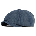 Classic blue plaid octagonal newsboy hat for women with retro wool texture - One Size 56-58cm / Stripes-Dark Blue