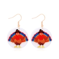 Cartoon turkey earrings with pilgrim hat design on gold hooks for Thanksgiving - Gold Hook Print Turkey