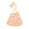 Pink conical flask enamel pin badge with a cute bow and golden finish on white background - Pink Bow Lab Bottle