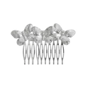 Detailed view of silver metal hair comb featuring three butterfly ornaments on white background - Silver