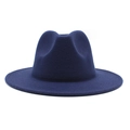 Detailed close-up showing the classic pinched crown of a navy blue wool felt fedora hat - M (56-58cm) / Navy Blue