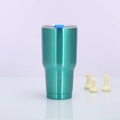 30oz green stainless steel insulated car tumbler with transparent lid and blue flip cap - 30oz / Painted Green